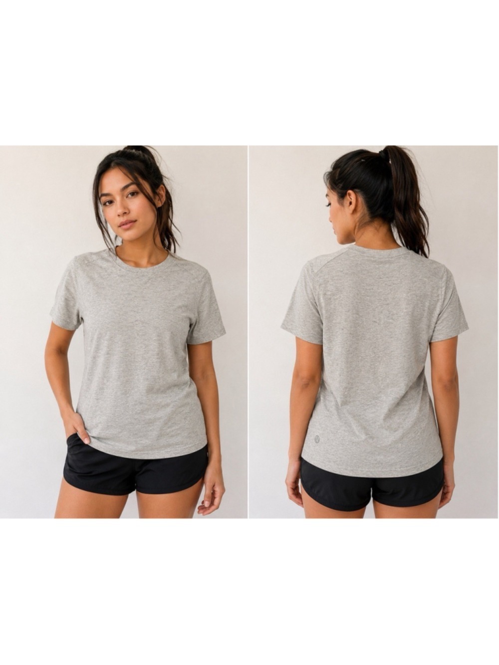 Lululemon Women’s Heather Gray Short Sleeve Crew Neck Tee Shirt Size 6 cotton